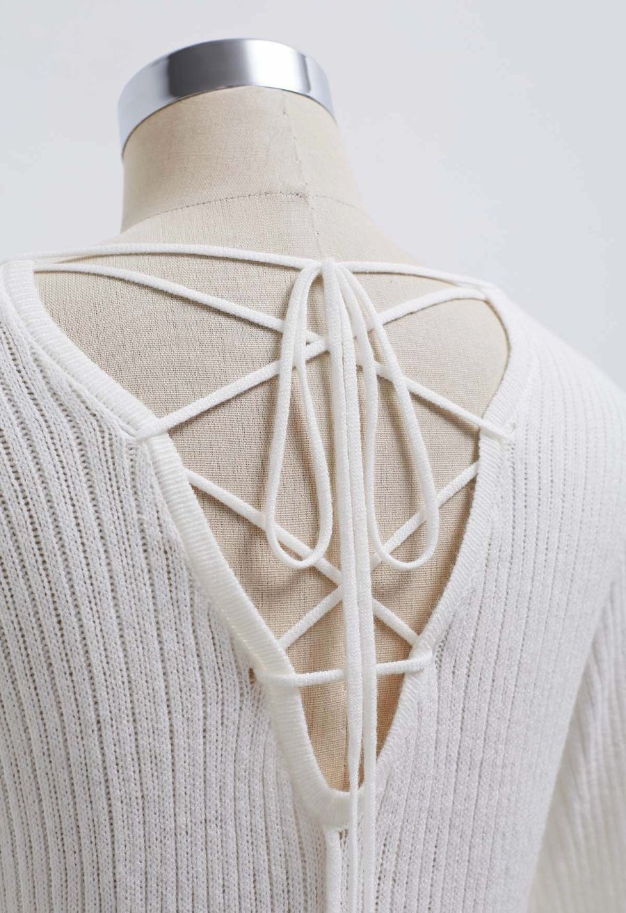 Dreamy Ruffle Lace-Up Back Bodycon Knit Dress