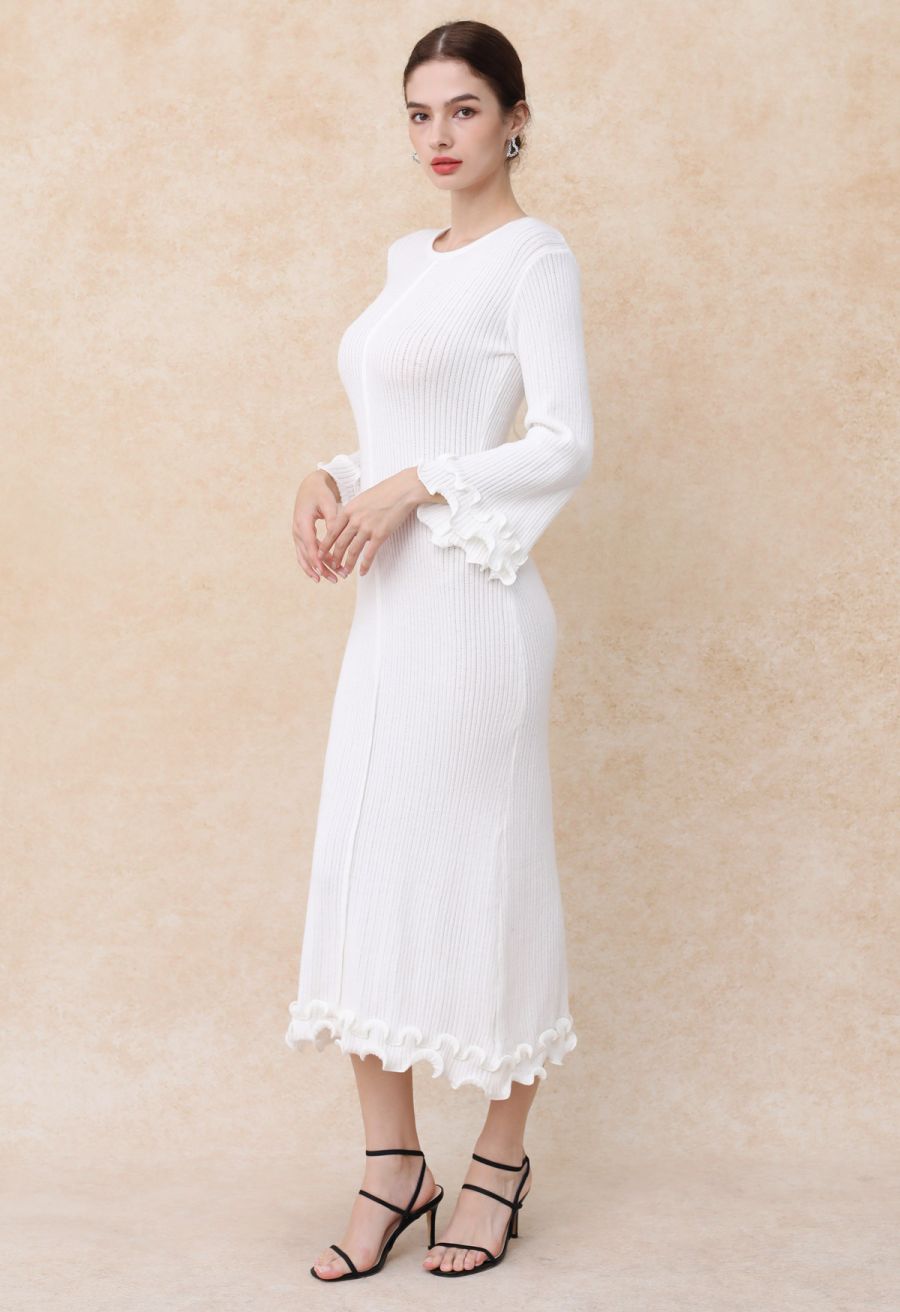 Dreamy Ruffle Lace-Up Back Bodycon Knit Dress