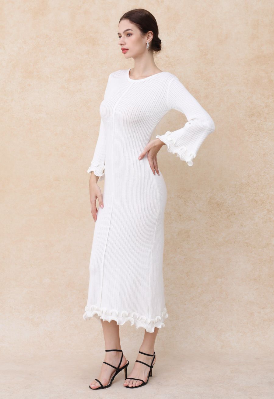 Dreamy Ruffle Lace-Up Back Bodycon Knit Dress