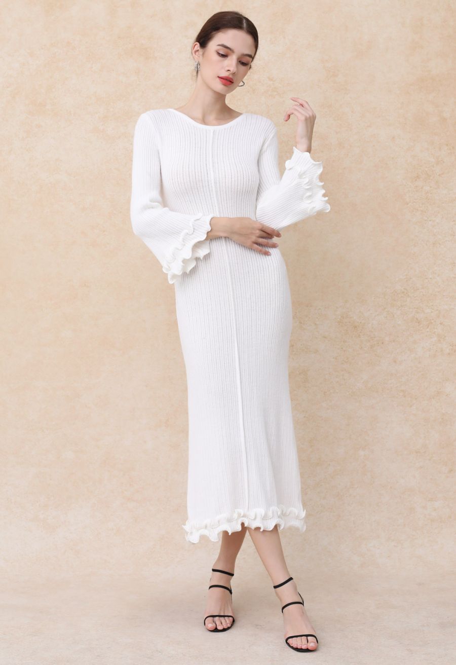 Dreamy Ruffle Lace-Up Back Bodycon Knit Dress