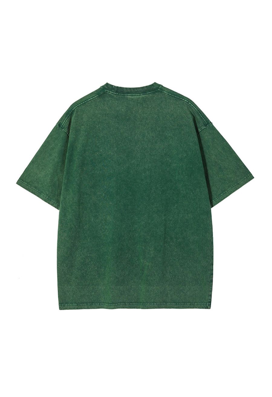 Spooky Vibes Vintage Washed Oversized T-Shirt in Green
