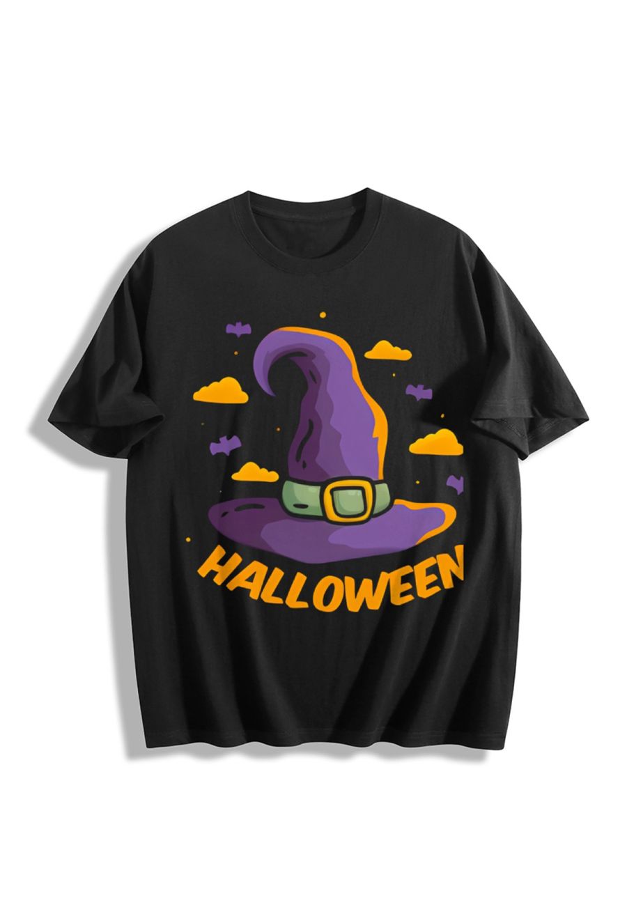Halloween Witch Hat Pattern Cotton T-Shirt
