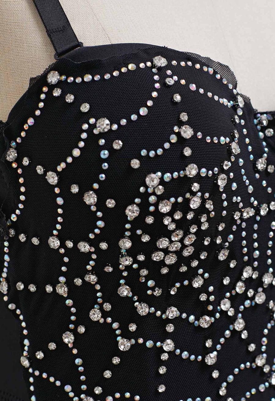 Sparkling Spider Web Rhinestone Bra Top