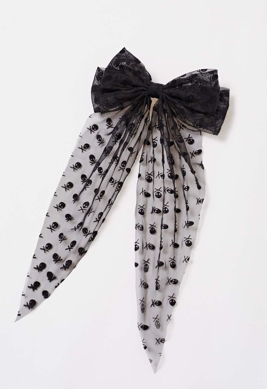 Skull Mesh Bow Hair Barrette