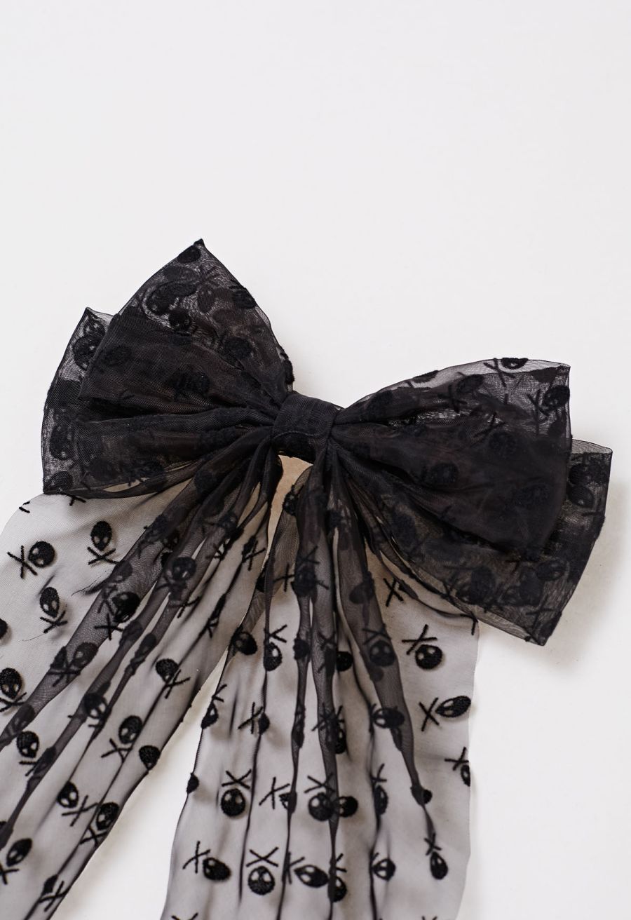 Skull Mesh Bow Hair Barrette
