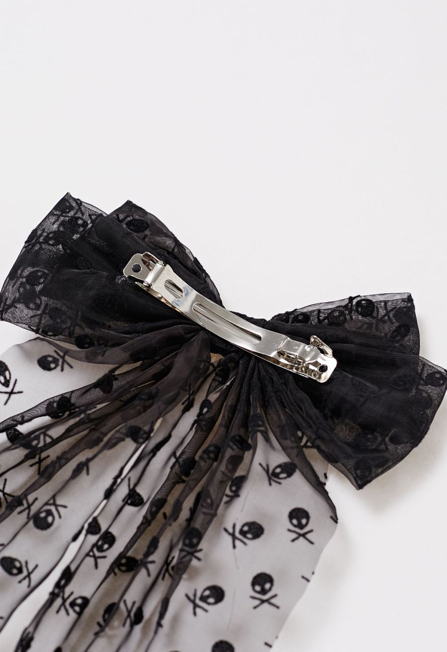 Skull Mesh Bow Hair Barrette