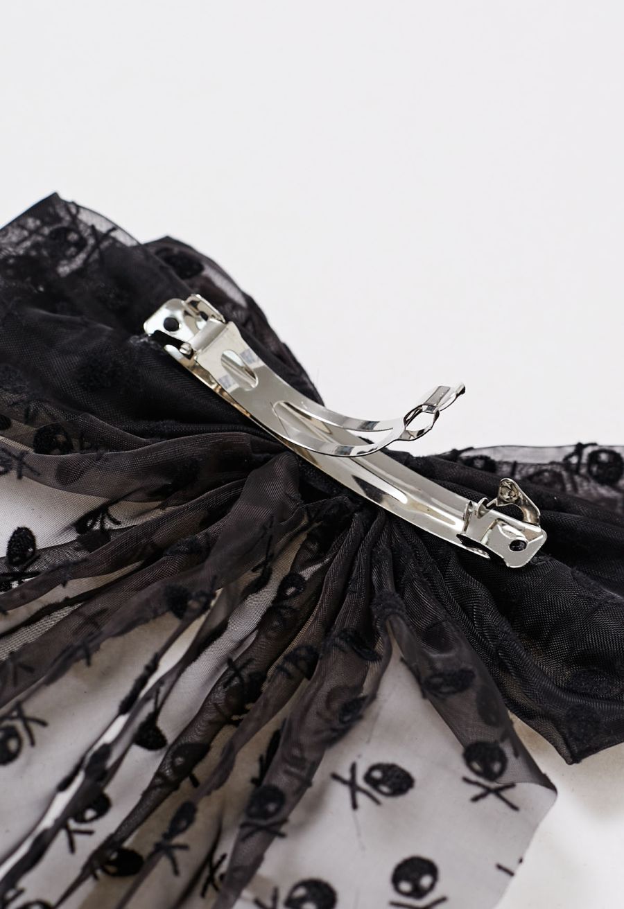 Skull Mesh Bow Hair Barrette