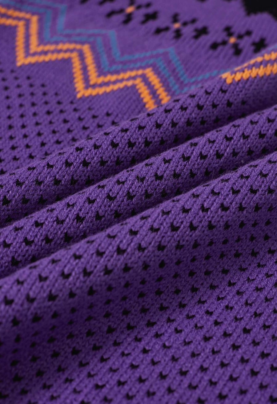 Spooky Bats Ribbed Knit Sweater in Purple