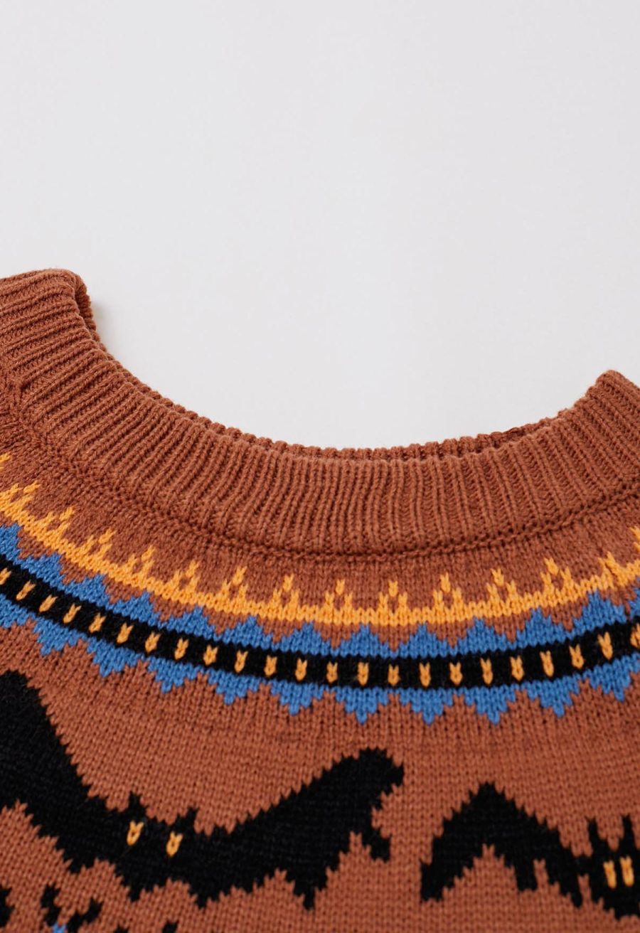 Spooky Bats Ribbed Knit Sweater in Pumpkin