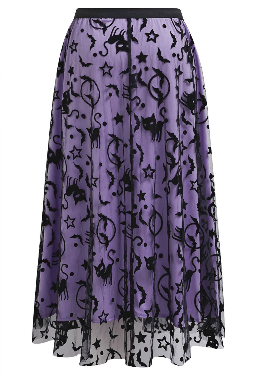 Spooky Halloween Icons Mesh Tulle Skirt in Purple