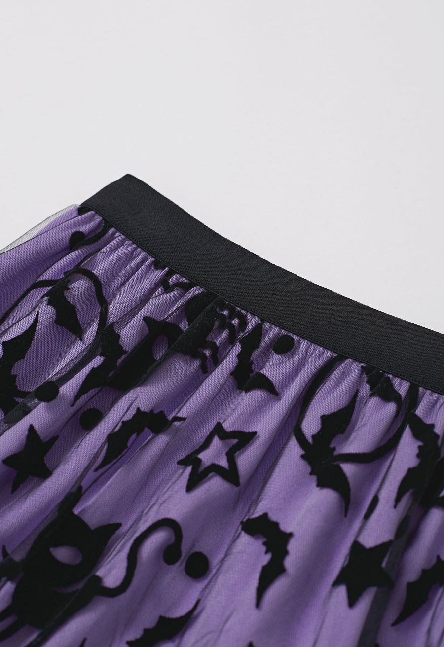 Spooky Halloween Icons Mesh Tulle Skirt in Purple