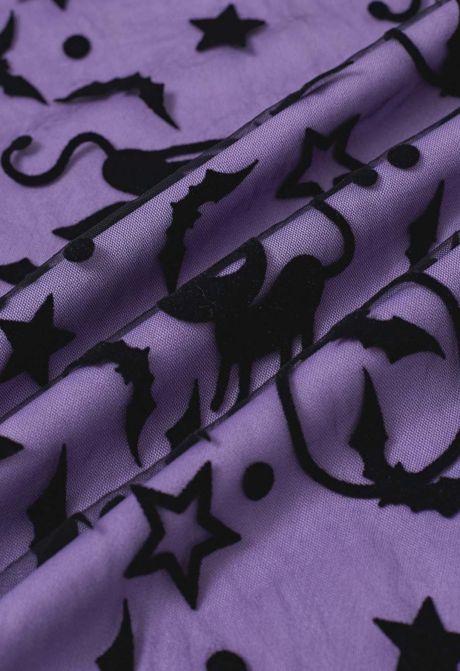 Spooky Halloween Icons Mesh Tulle Skirt in Purple