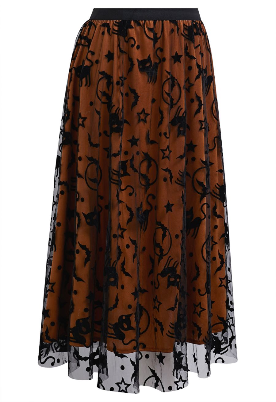 Spooky Halloween Icons Mesh Tulle Skirt in Pumpkin