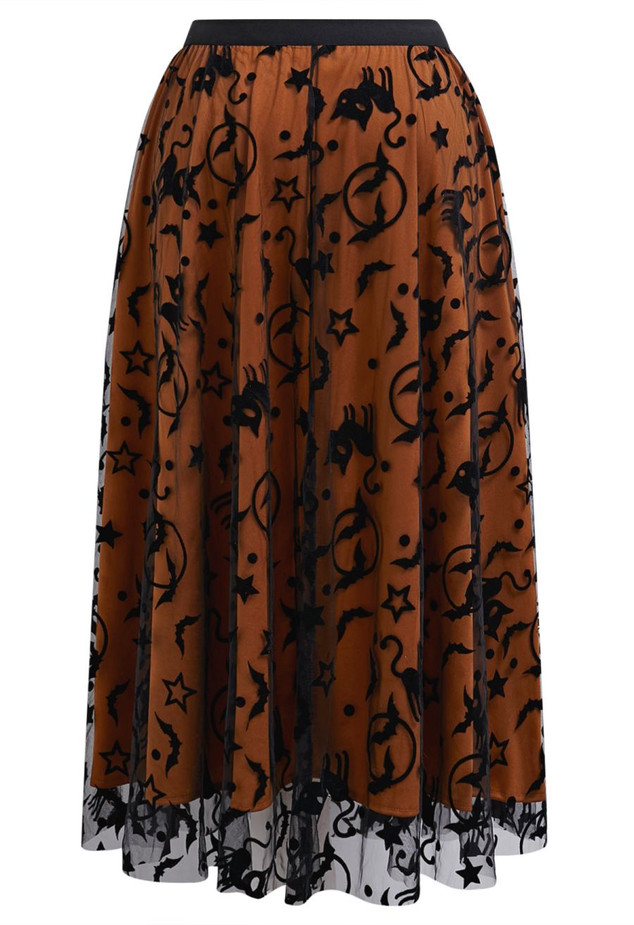 Spooky Halloween Icons Mesh Tulle Skirt in Pumpkin