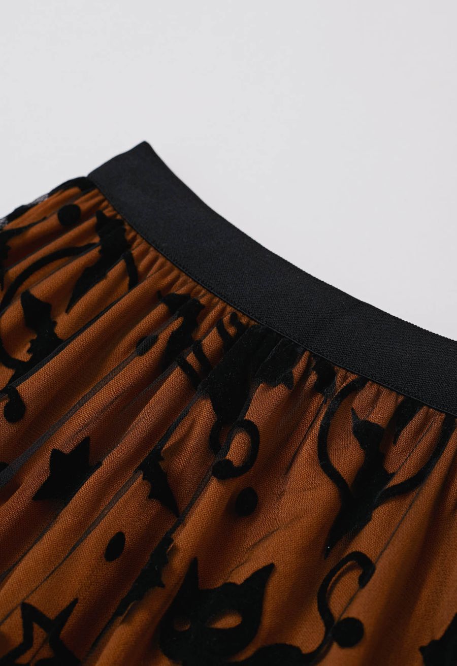 Spooky Halloween Icons Mesh Tulle Skirt in Pumpkin