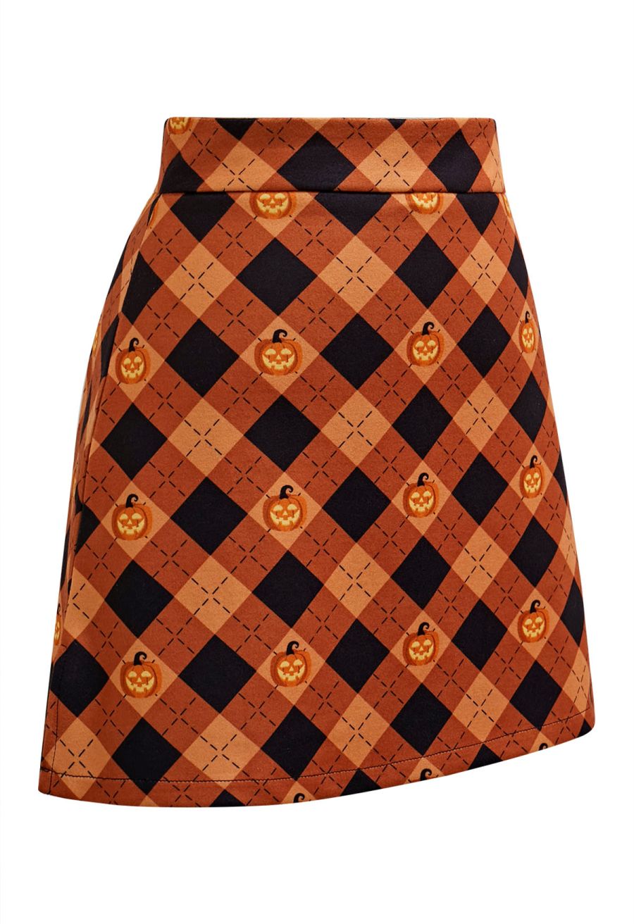 Pumpkin Lantern Plaid Mini Bud Skirt