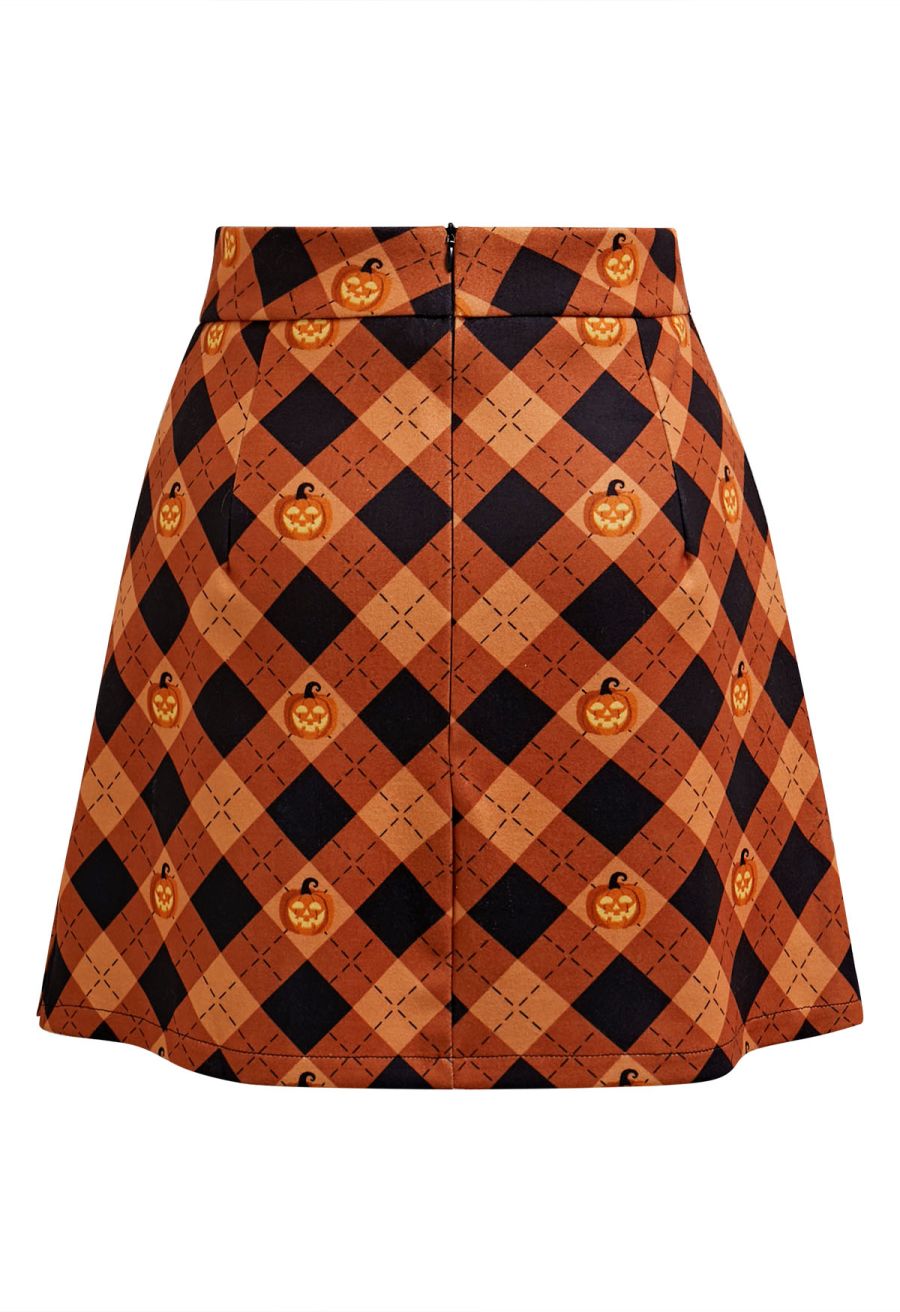 Pumpkin Lantern Plaid Mini Bud Skirt