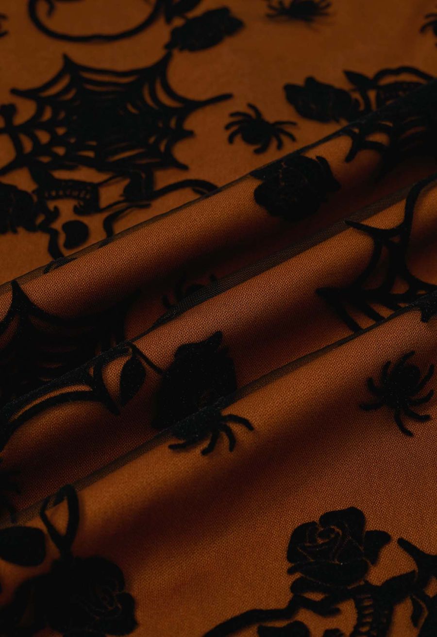 Haunting Skull and Spider Web Tulle Skirt in Pumpkin