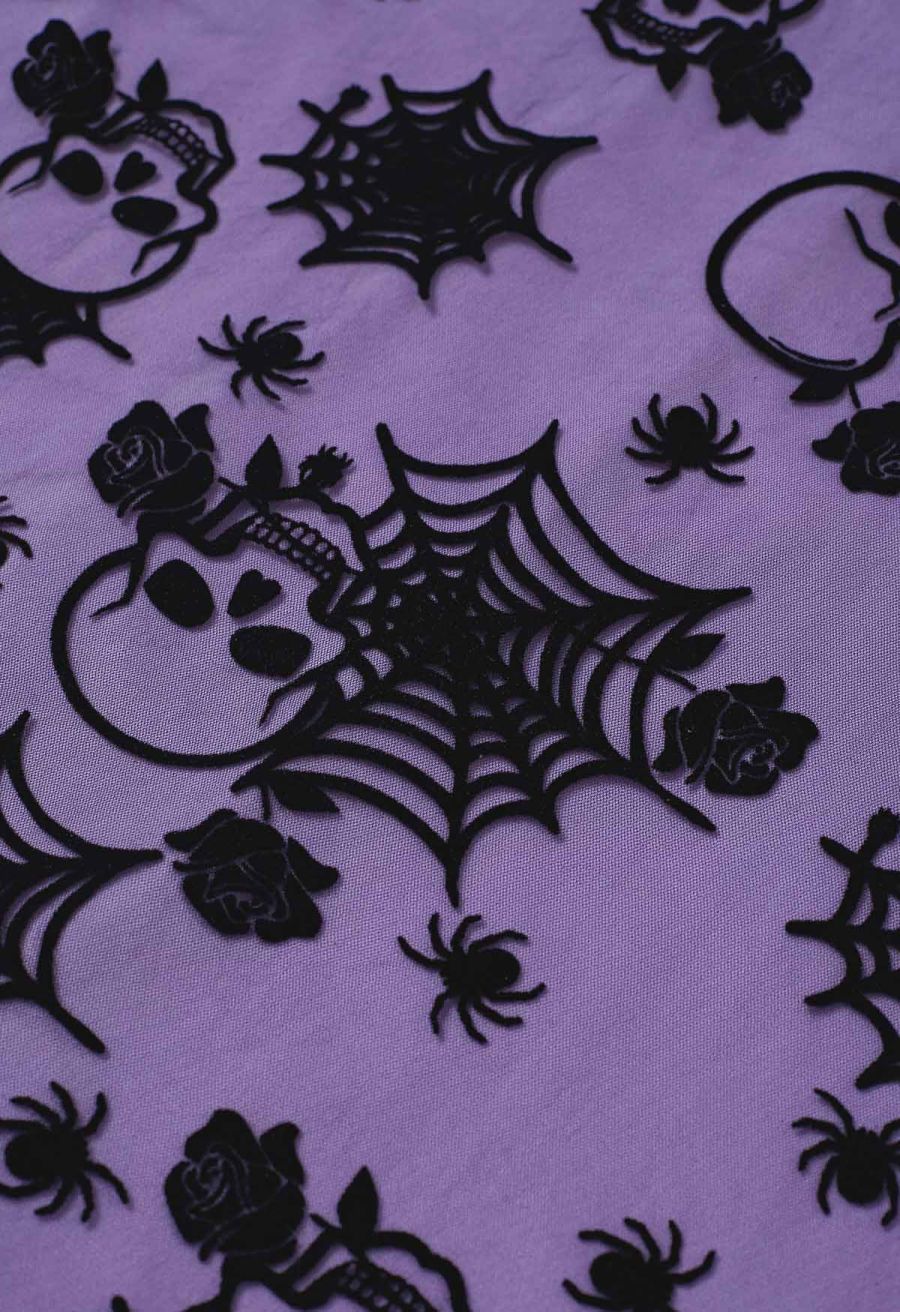 Haunting Skull and Spider Web Tulle Skirt in Purple
