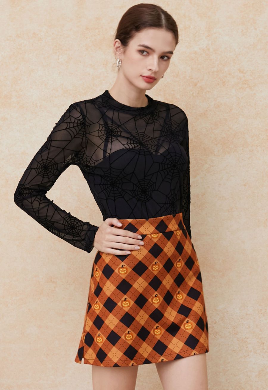 Pumpkin Lantern Plaid Mini Bud Skirt