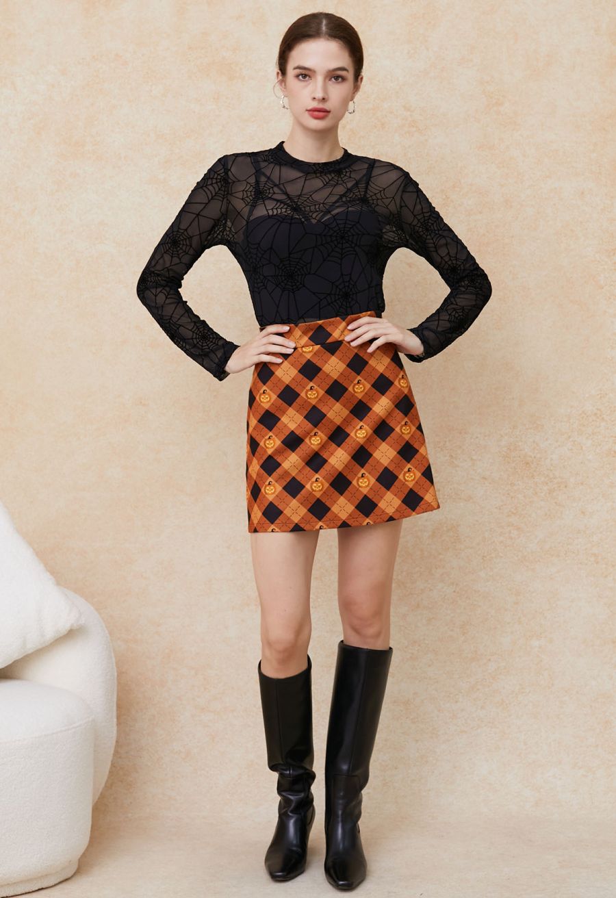 Pumpkin Lantern Plaid Mini Bud Skirt