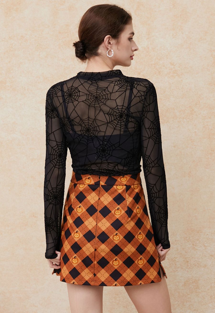 Pumpkin Lantern Plaid Mini Bud Skirt