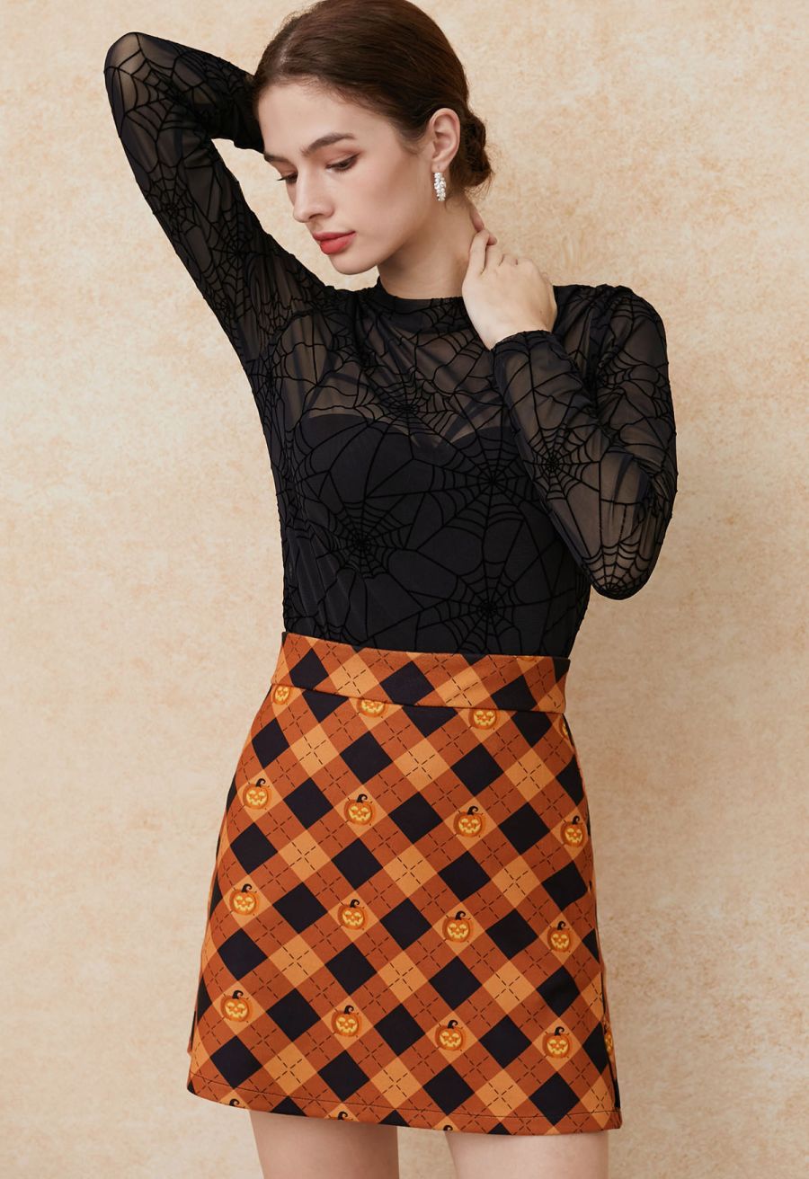 Pumpkin Lantern Plaid Mini Bud Skirt