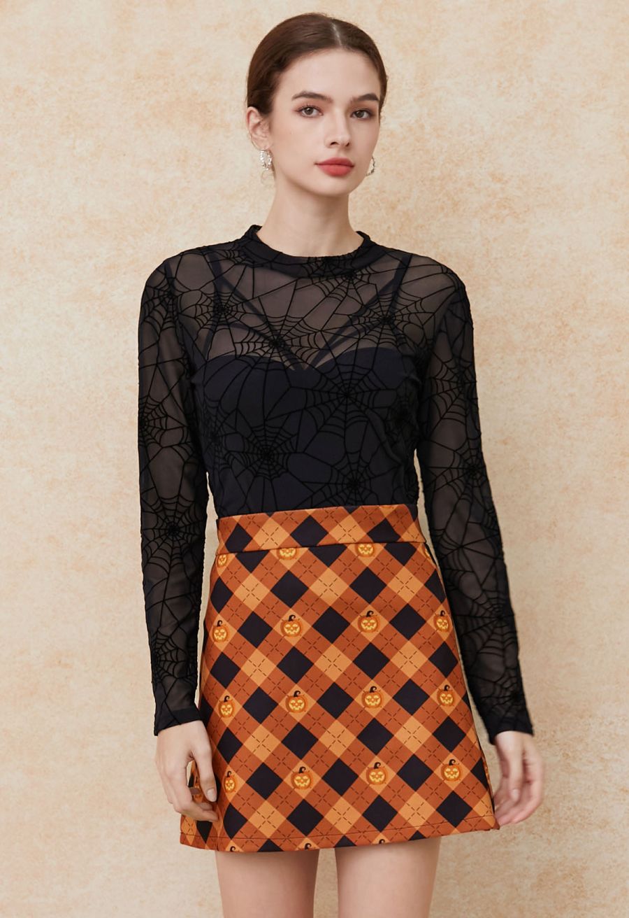 Pumpkin Lantern Plaid Mini Bud Skirt