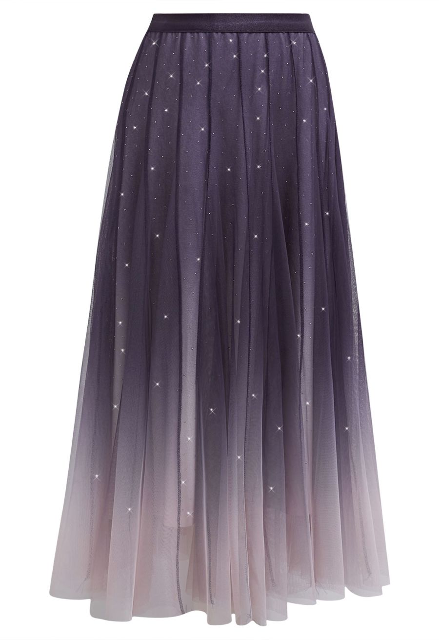 Gradient Mesh Sequined Maxi Skirt in Purple