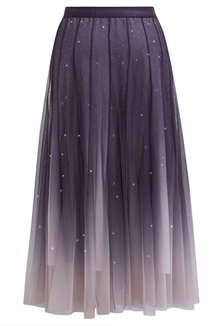 Gradient Mesh Sequined Maxi Skirt in Purple
