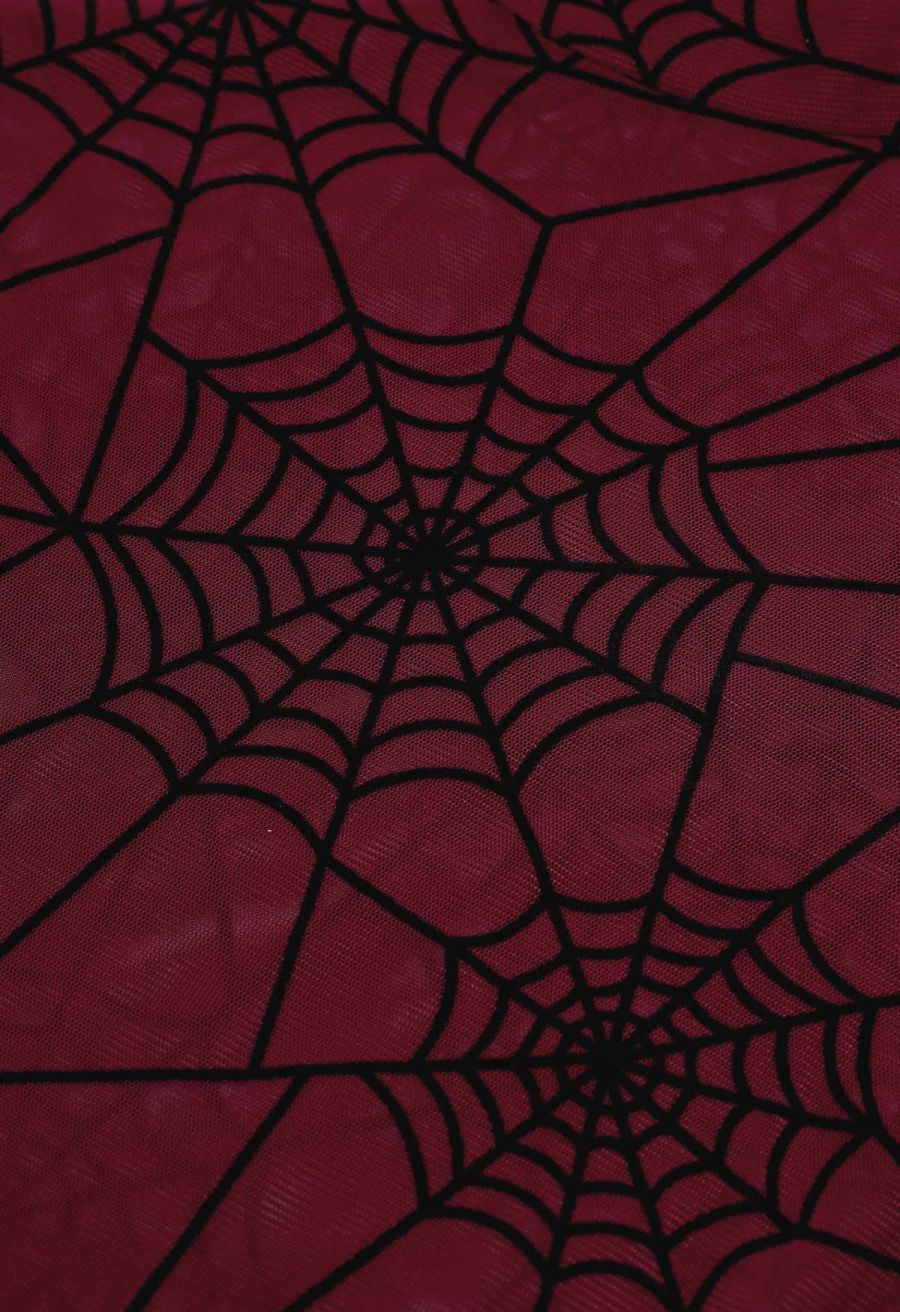 Spider Web Semi-Sheer Mesh Tulle Top in Red
