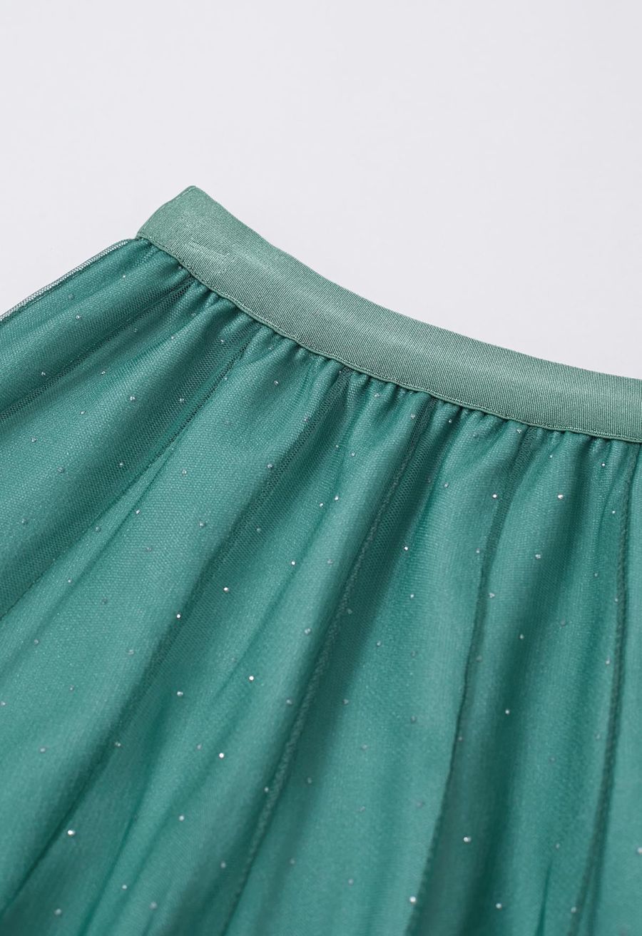 Gradient Mesh Sequined Maxi Skirt in Green