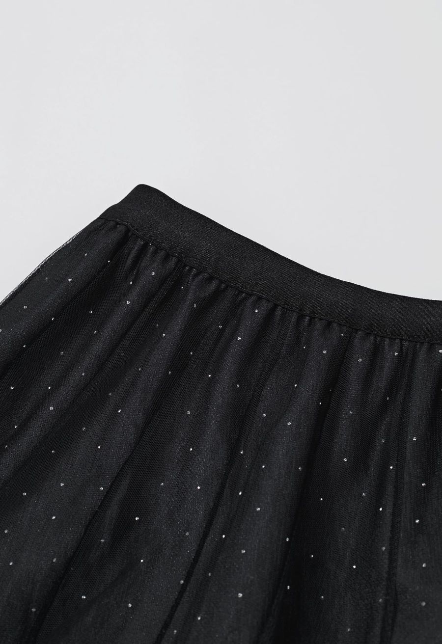 Gradient Mesh Sequined Maxi Skirt in Black