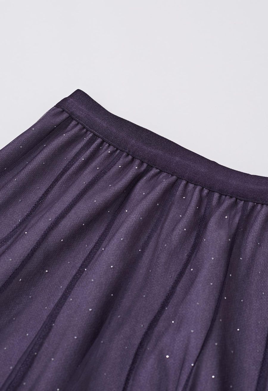 Gradient Mesh Sequined Maxi Skirt in Purple