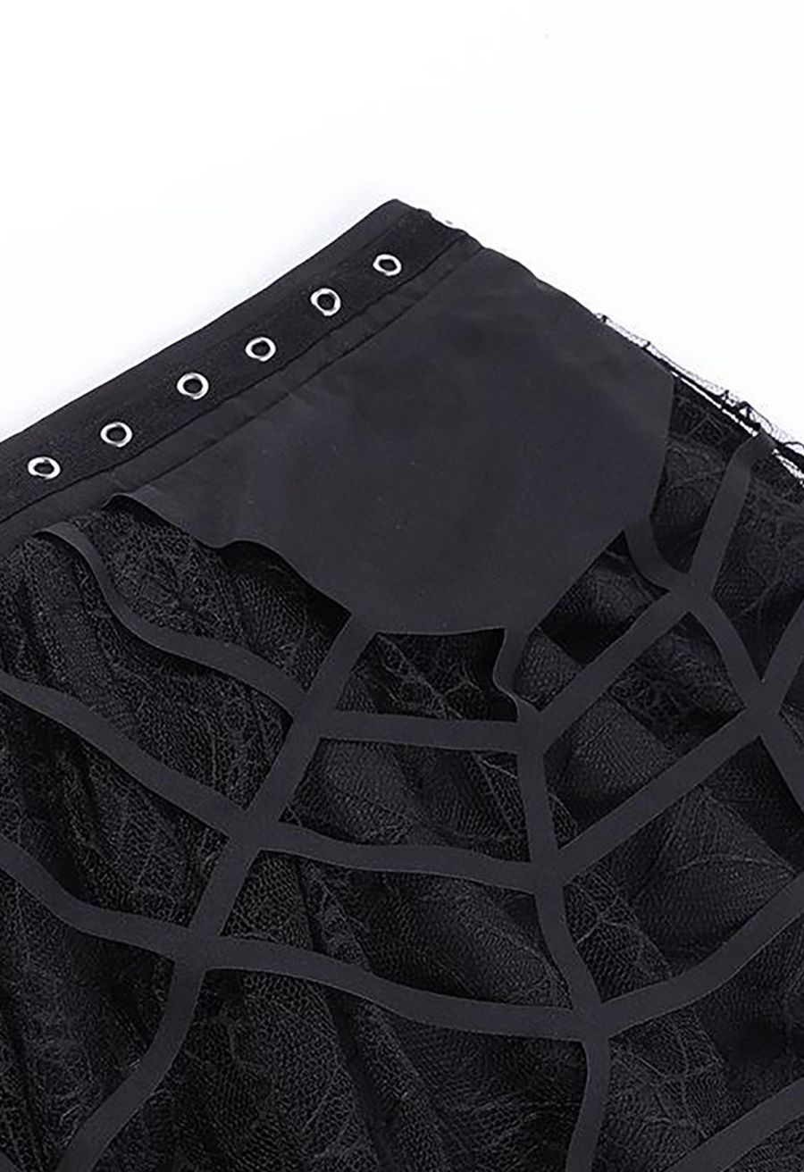 Spiderweb Lace Tassel Hem Mini Skirt