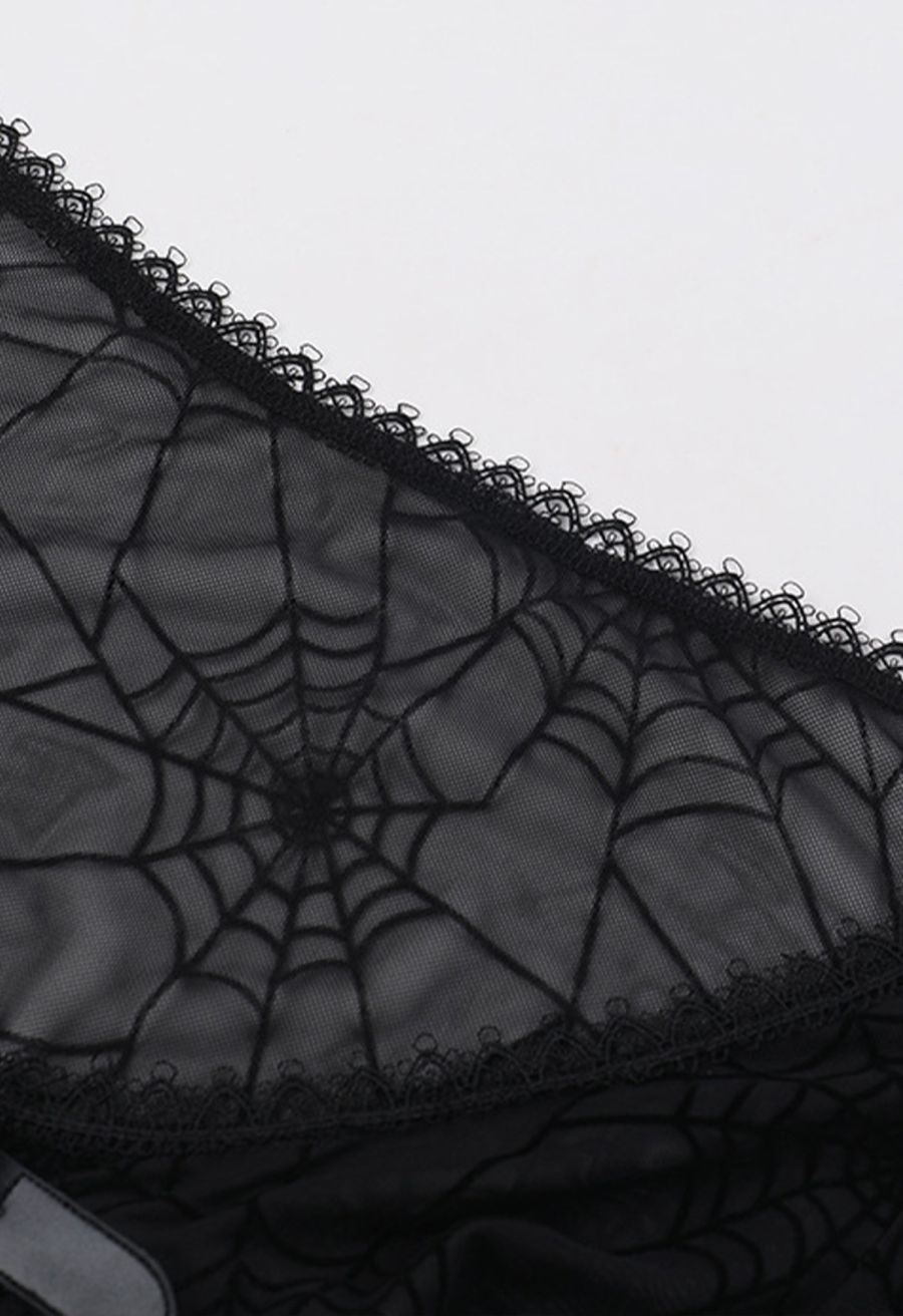 Dramatic Flare Sleeve Spider Web Mesh Shrug Crop Top