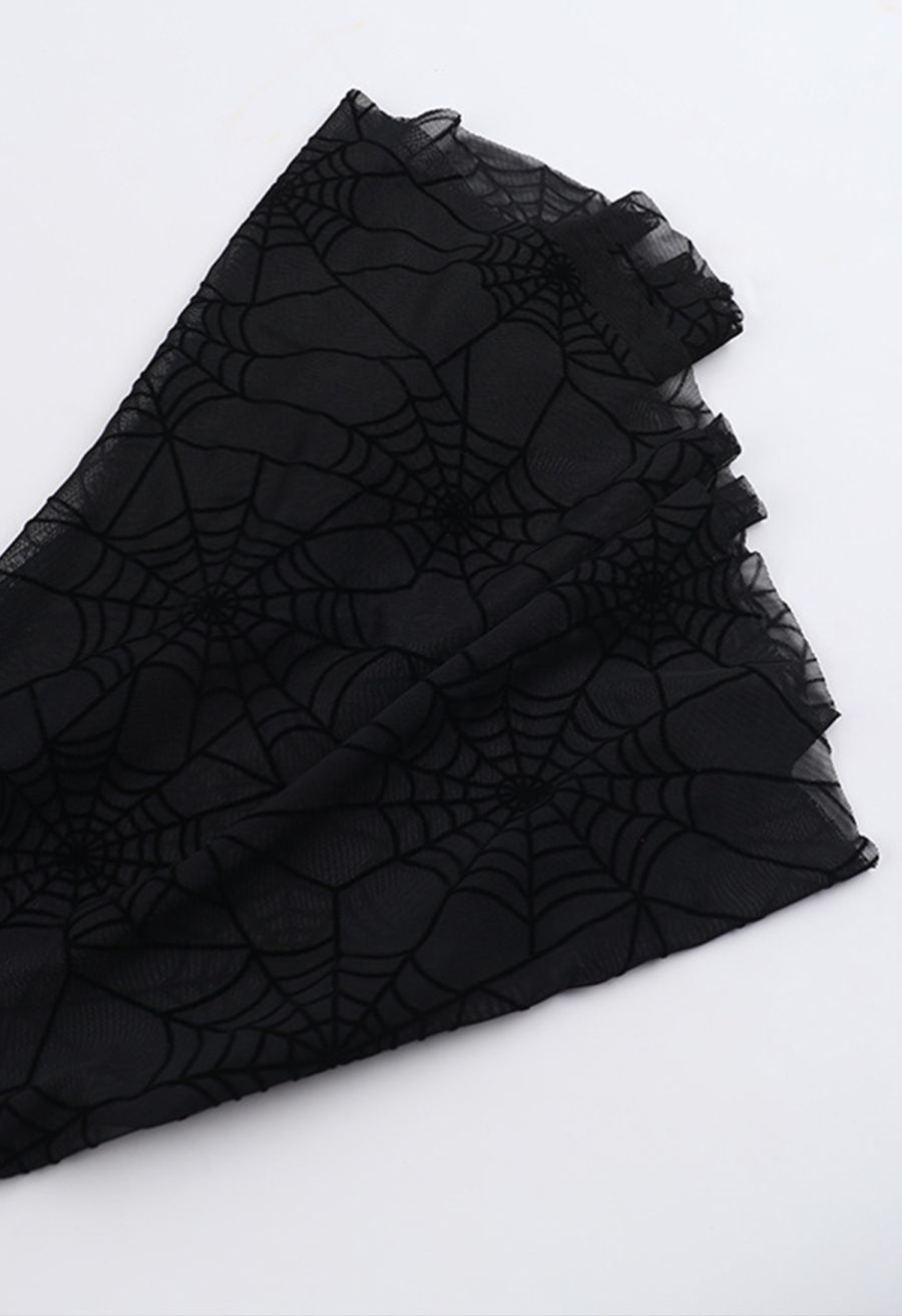Dramatic Flare Sleeve Spider Web Mesh Shrug Crop Top