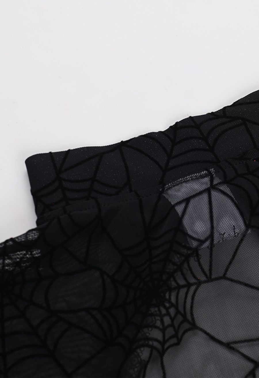 Dramatic Flare Sleeve Spider Web Mesh Shrug Crop Top