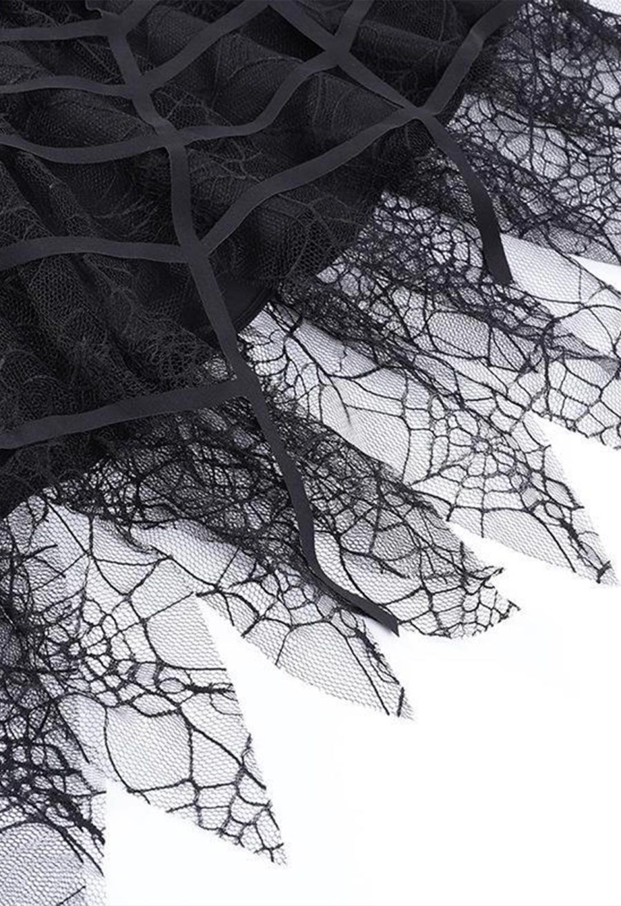 Spiderweb Lace Tassel Hem Mini Skirt