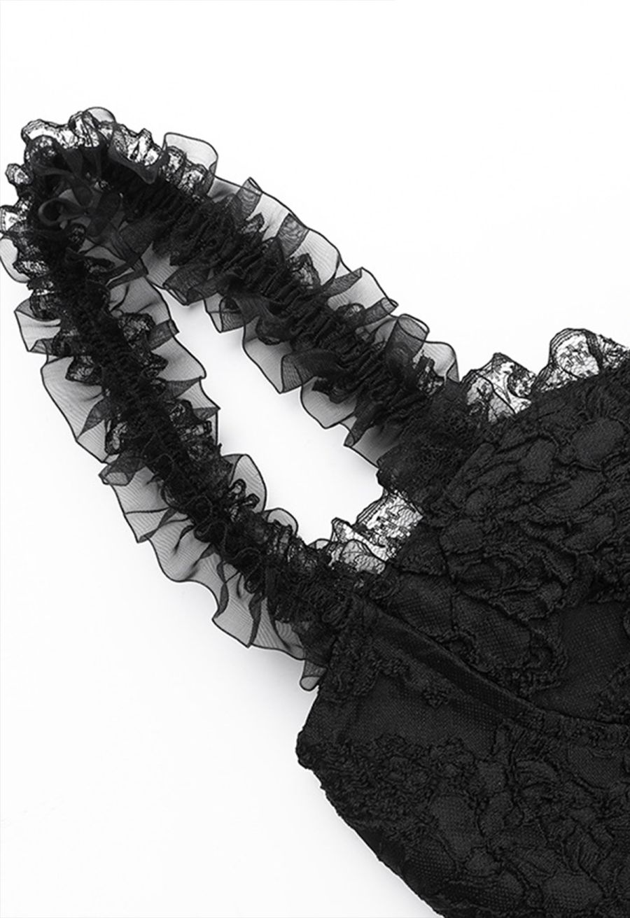 Ruffle Detail Floral Jacquard Tiered Mini Dress
