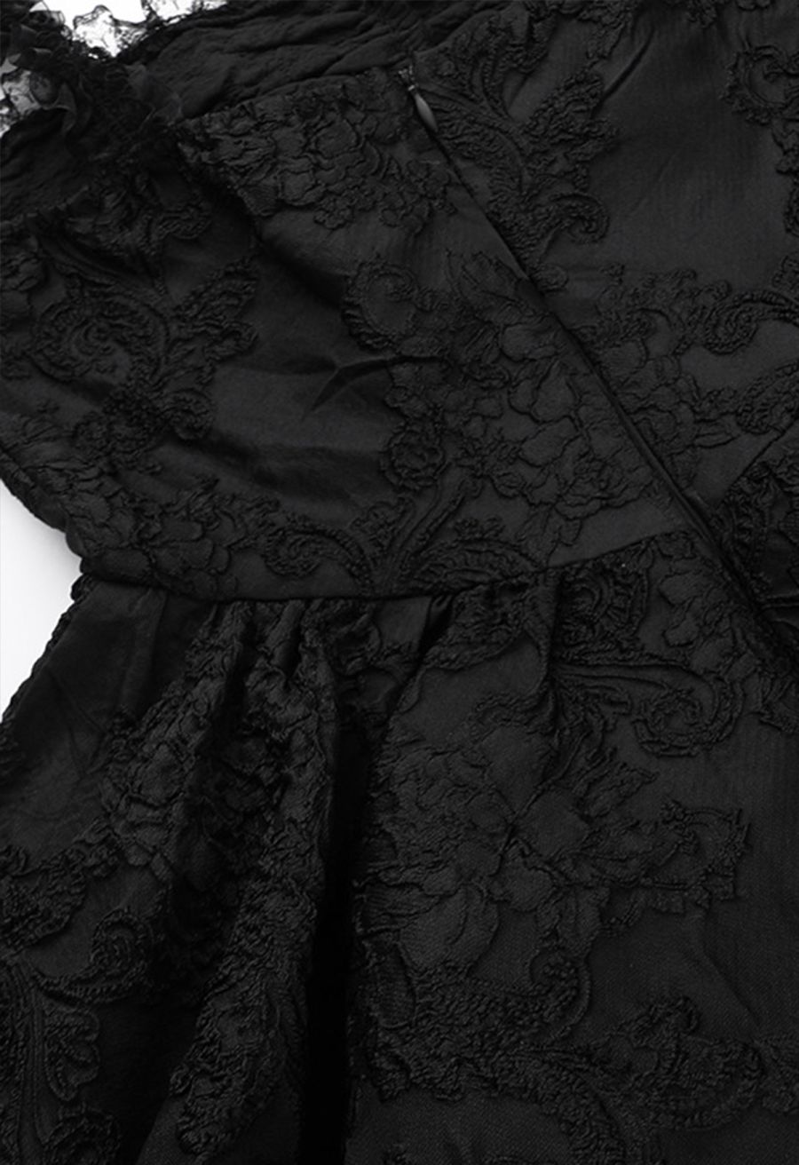 Ruffle Detail Floral Jacquard Tiered Mini Dress