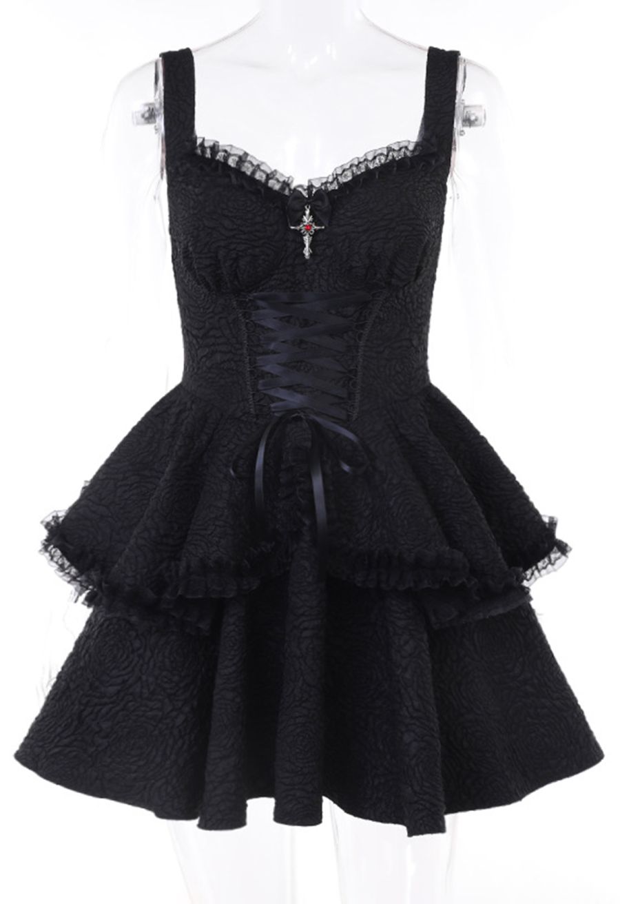 Mystery Rose Tiered Lace-Up Corset Mini Dress