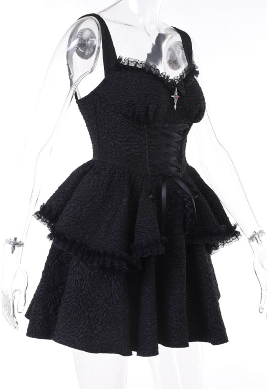 Mystery Rose Tiered Lace-Up Corset Mini Dress