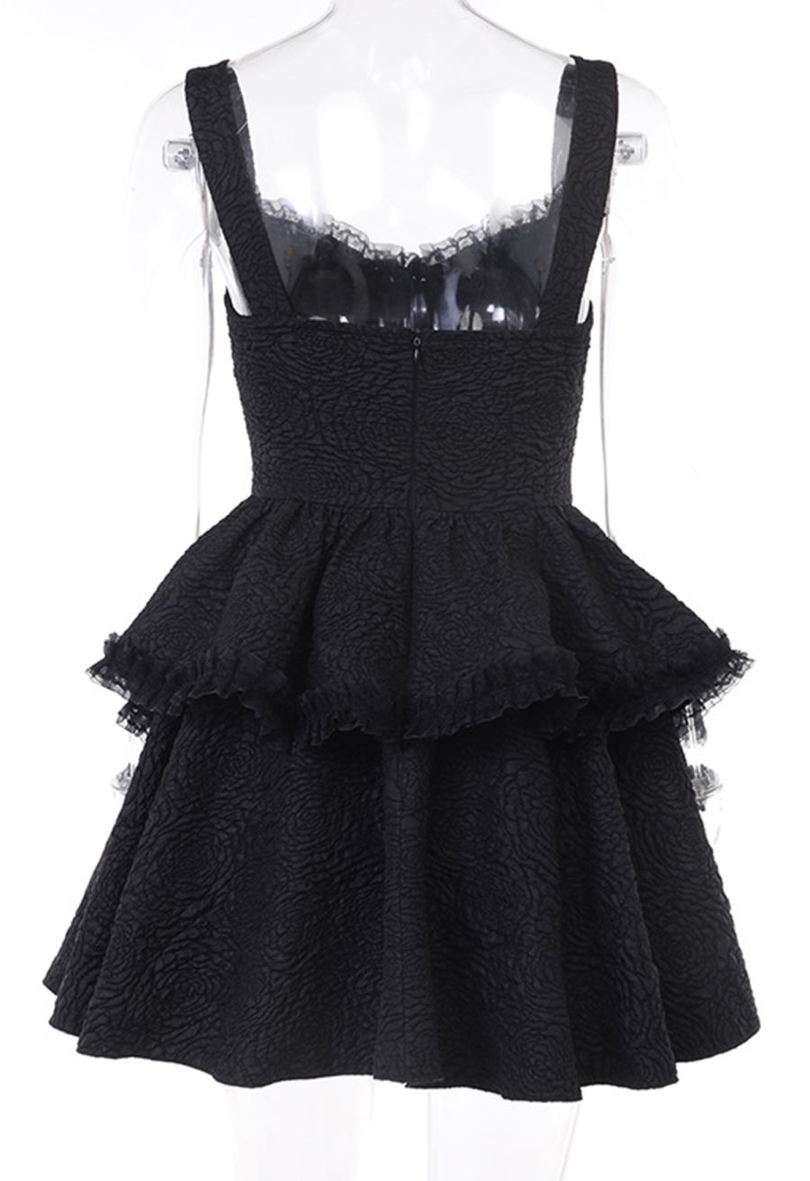 Mystery Rose Tiered Lace-Up Corset Mini Dress