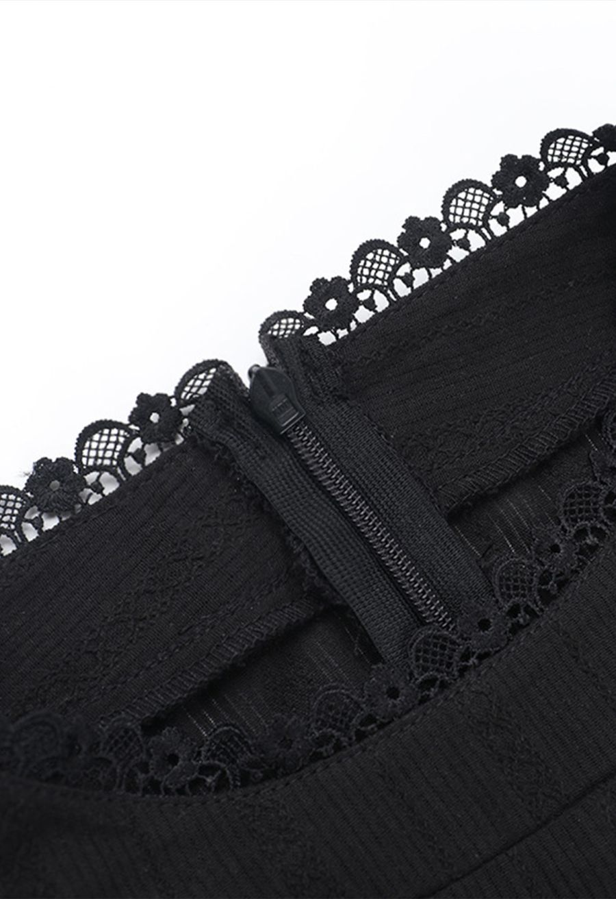 Tiered Ruffle Lace Decor Cotton Mini Dress