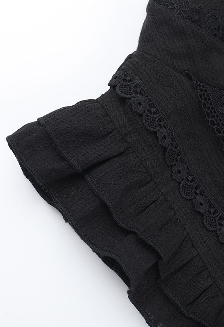 Tiered Ruffle Lace Decor Cotton Mini Dress