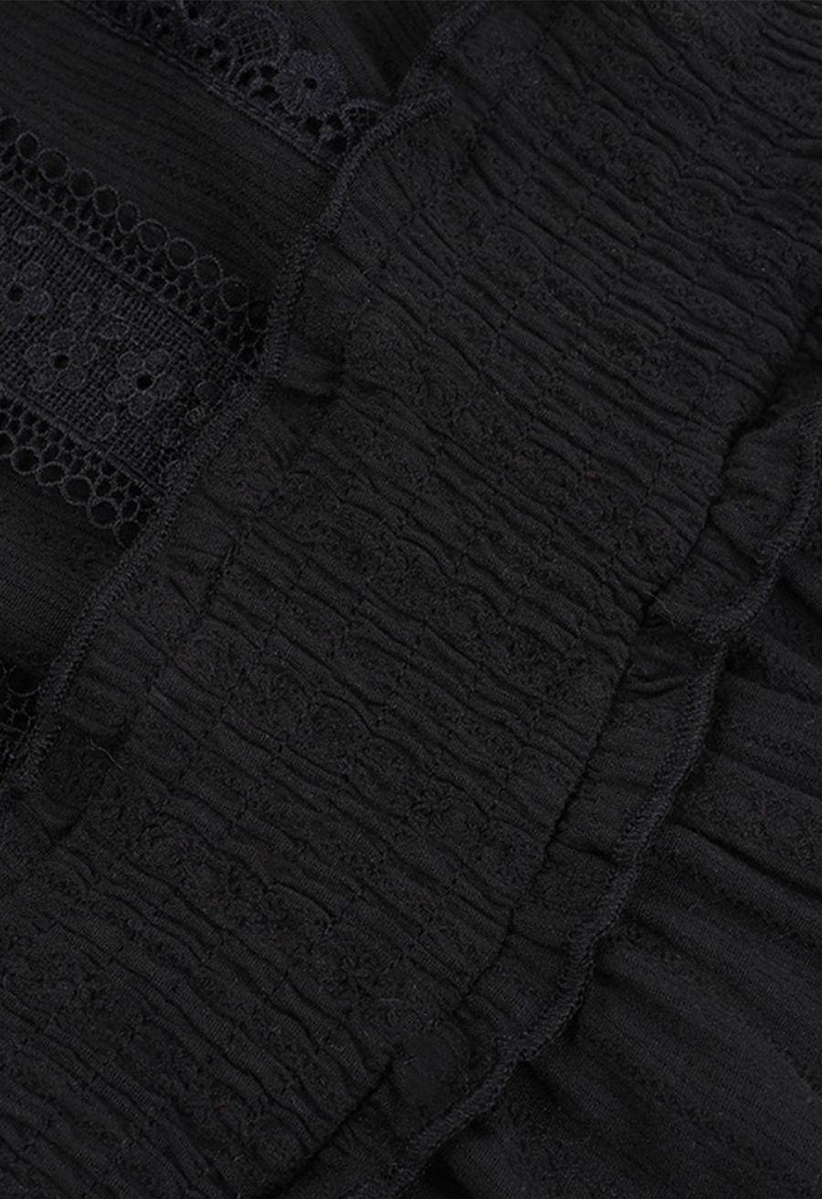 Tiered Ruffle Lace Decor Cotton Mini Dress