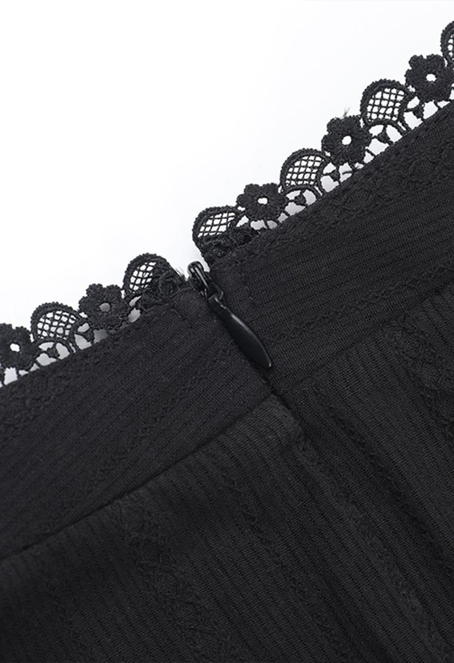 Tiered Ruffle Lace Decor Cotton Mini Dress