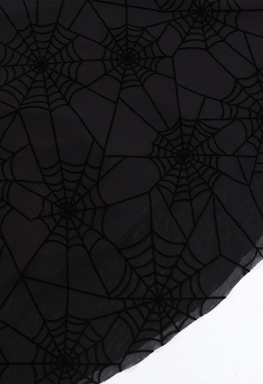 Spider Web Lace-Up Back Mesh Halter Dress