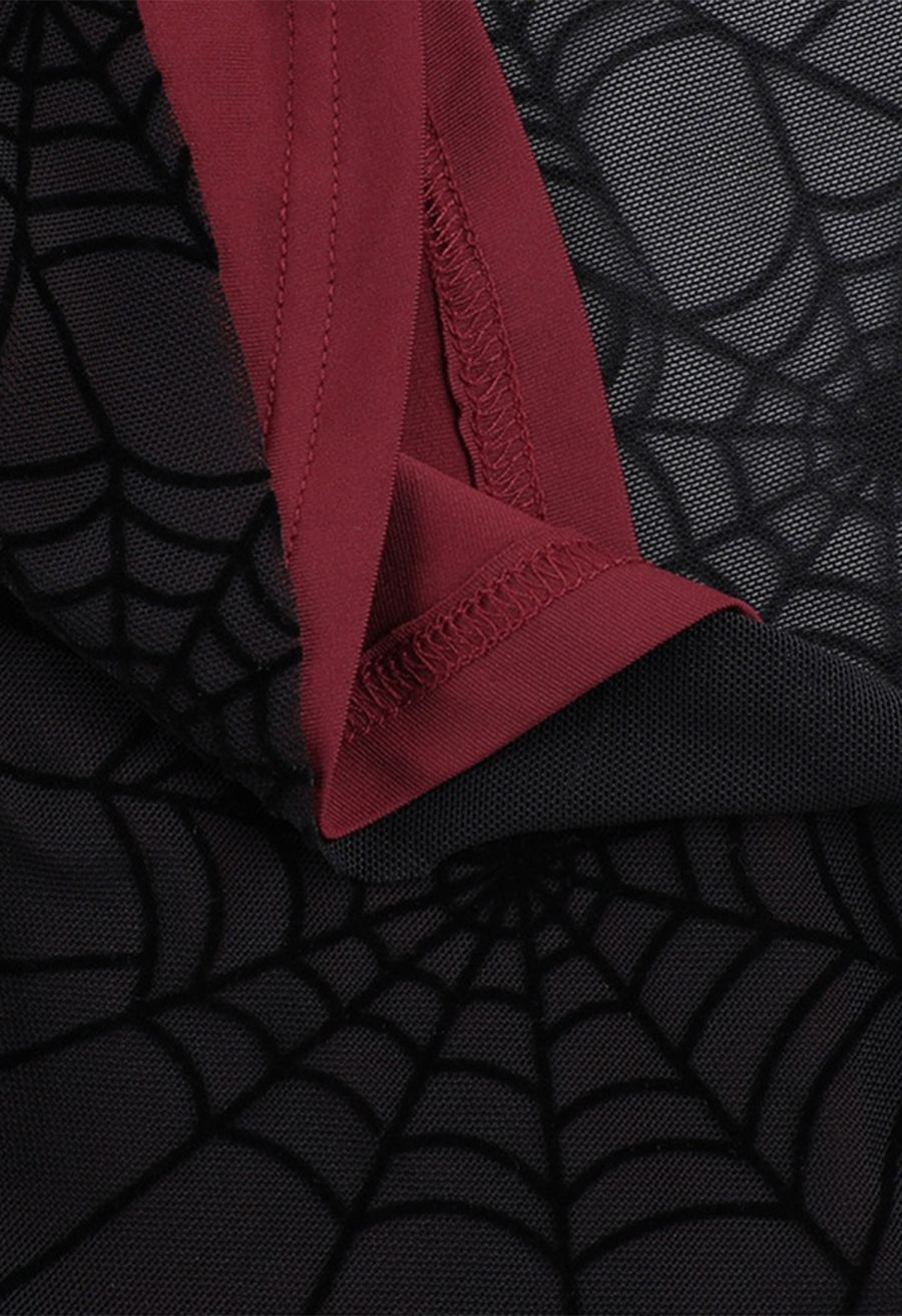 Spider Web Lace-Up Back Mesh Halter Dress